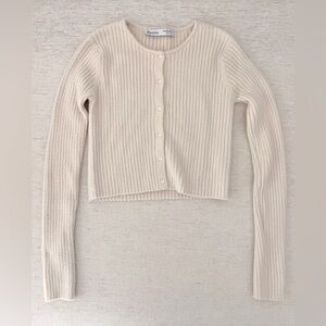 Bershka Ribbed Cream Button-Up Cropped Cardigan